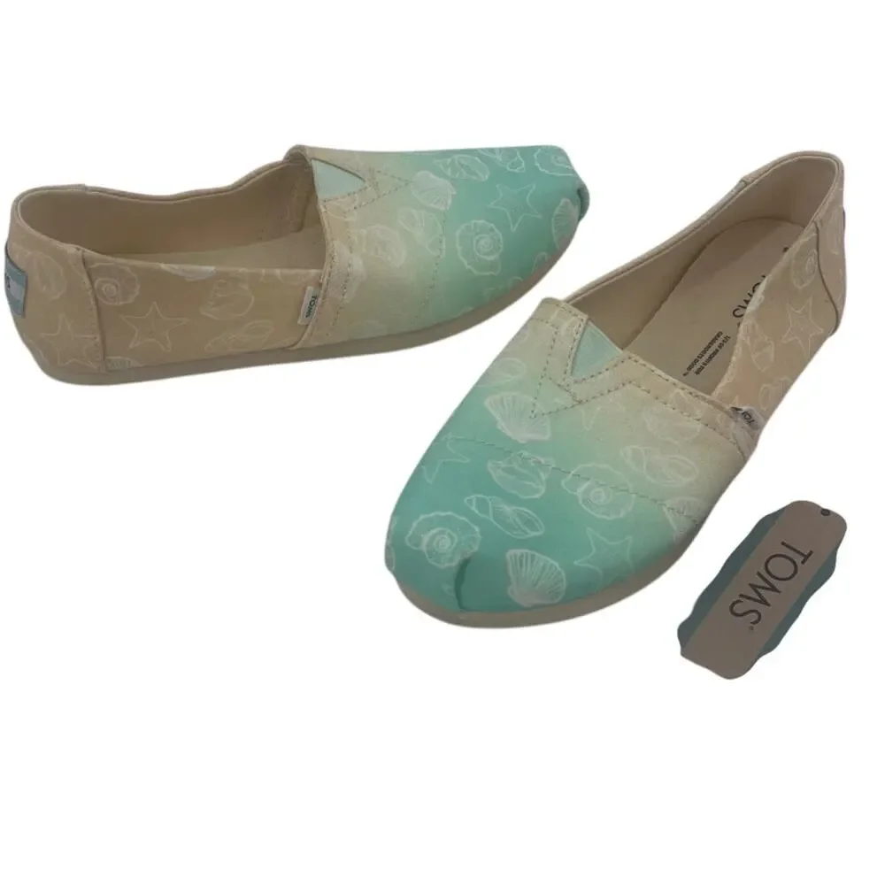 TOMS Shells Ombre Womens Shoes Sz 5 Beach Coastal Pastel Slip On New Nautical
